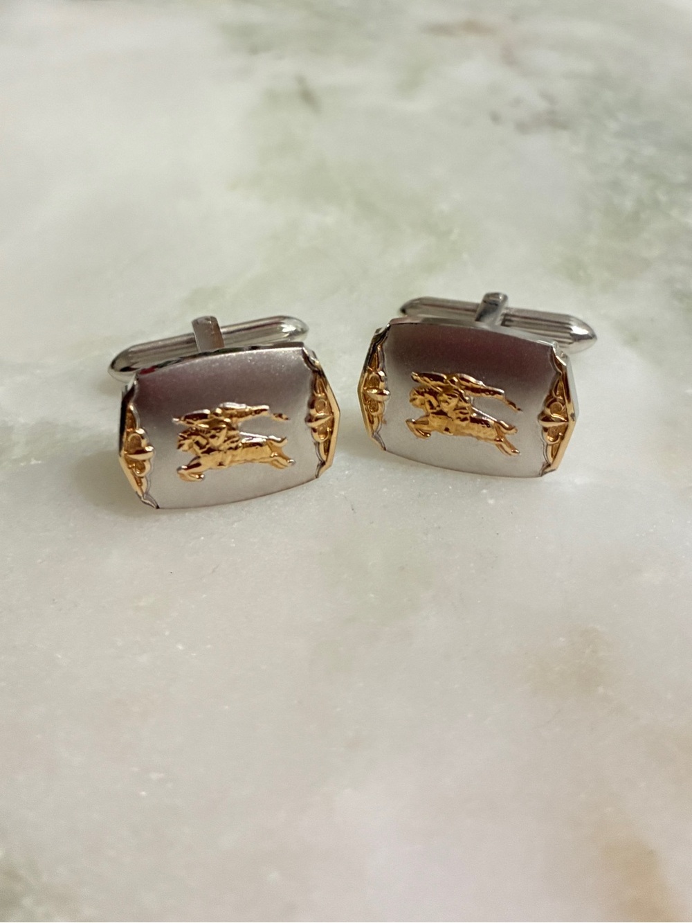 Burberry 925 Silver 18K GF Cuff Links Vintage
